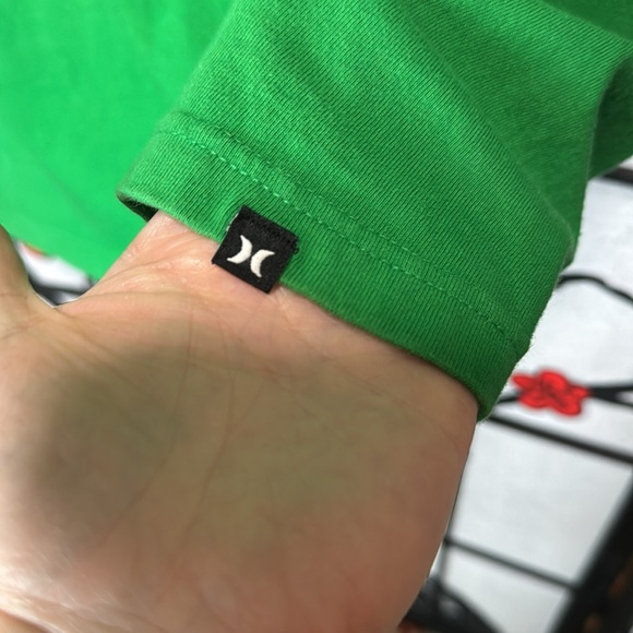 Hurley Large Bright Green Logo Mens Graphic Short Sleeve Tee Shirt - Picture 6 of 8